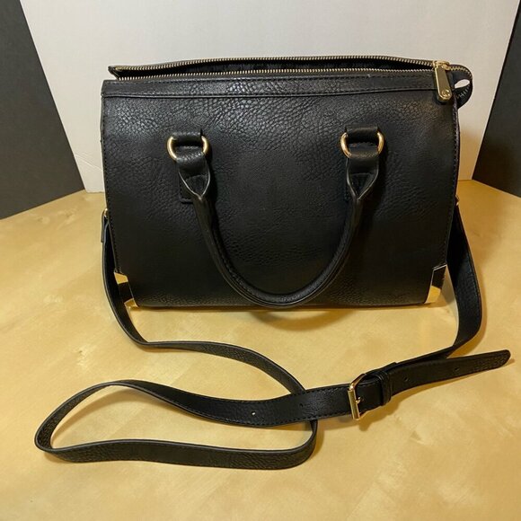 Charming Charlie Handbags - Charming Charlie Black Structured Satchel / Crossbody Bag – Black & Gold